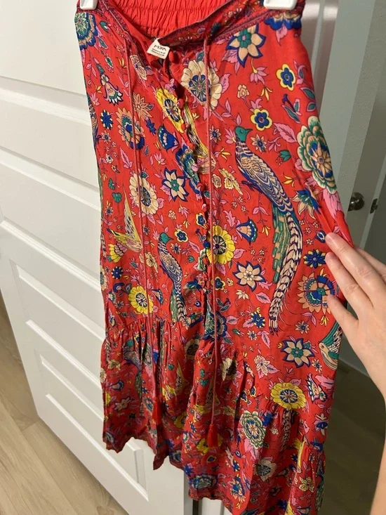 Mora Sz SML Red/Pink Floral Maxi Skirt with Bird - Picture 5 of 12